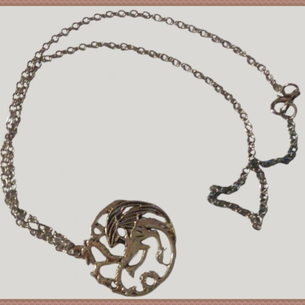 Silver Tone Dragon Theme Necklace Unisex Biker Gothic Punk Rock Style